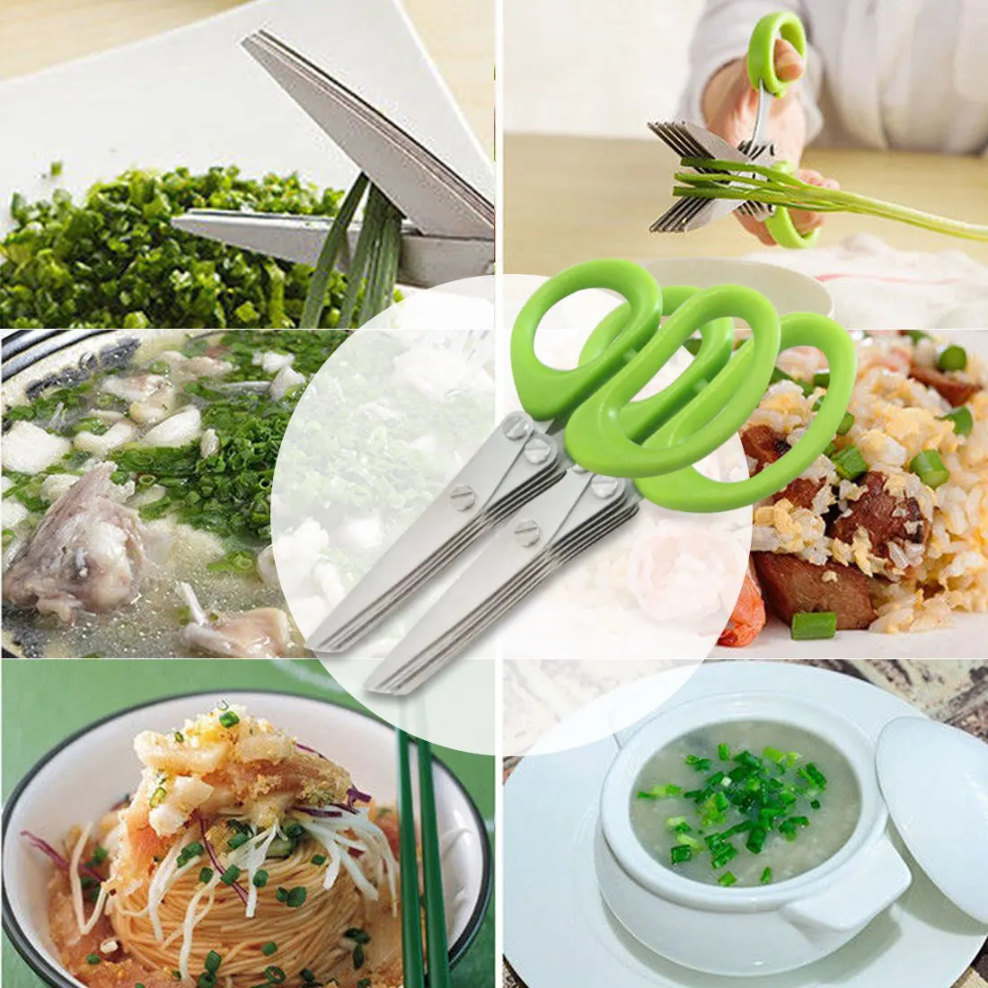 

Multifunctional Muti Layers Stainless Steel Knives Multi-Layers KItchen Scissors Scallion Cutter Herb Laver Spices Cook Tool Cut