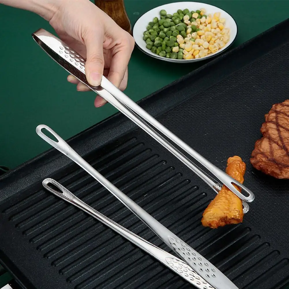 

1Pc Steel Food Tongs Long Handle Non-slip Barbecue Tongs Steak Tongs Kitchen Cooking Tools Accessories