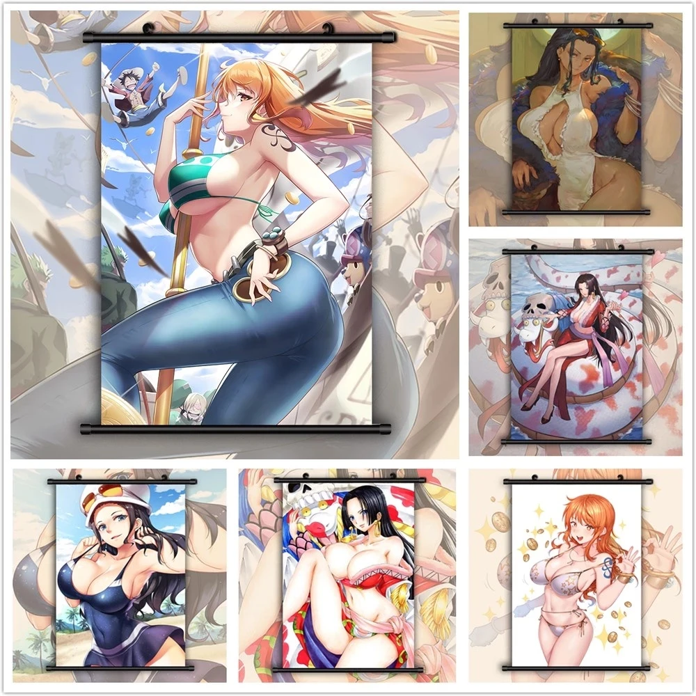 

Wall Art One Piece Canvas Mural Pictures Painting Print Nami Boa Hancock Nico Robin Poster Plastic Hanging Scrolls Home Decor