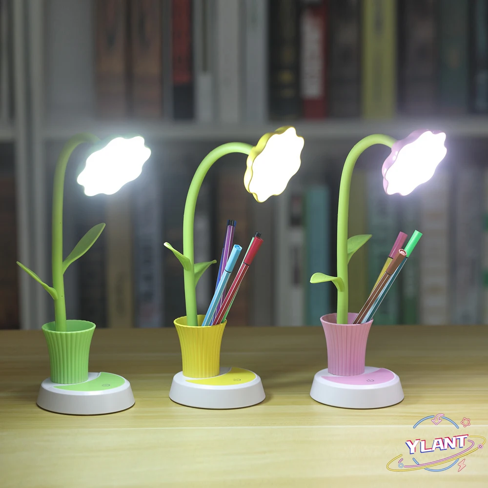 

USB Chargeable LED Table Lamp 2 In 1 Sun Flower LED Desk Lamp with Pen Holder Children Reading Learning Eye Protect Night Light