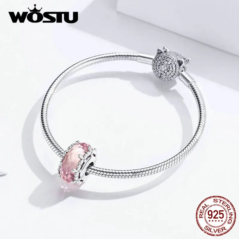WOSTU Genniue, 925 пробы, серебряный, стеклянный цветок, бусины, подвеска, подходит для WOSTU, браслет для женщин, подарок CQC1282