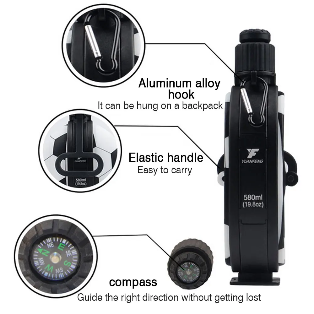 

Football Soccer Silicone Water Bottle Foldable Collapsible Leakproof Non-toxic Water Bottle Kettle for Travel Camping 580ml