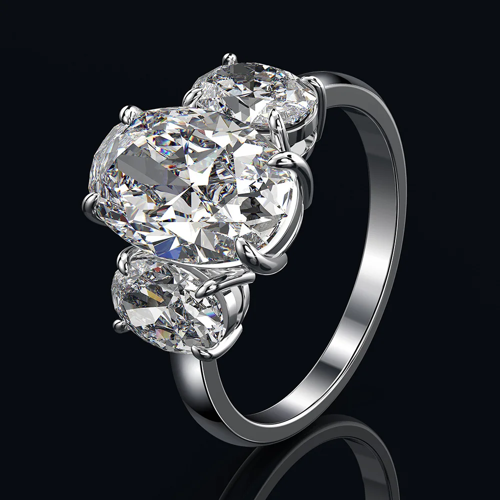 Три камня овальное кольцо с бриллиантом 100% оригинал Стерлинговое Серебро 925