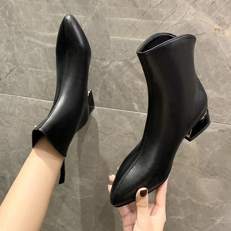 

Сапоги на среднем каблуке-женские ботинки челси на платформе, на молнии, зимняя обувь, 2021, острые осенние женские ботильоны с резиновой подо...