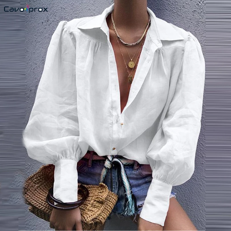 Женский прочный фонарь с рукавом Повседневная рубашка длинный рукав кнопка