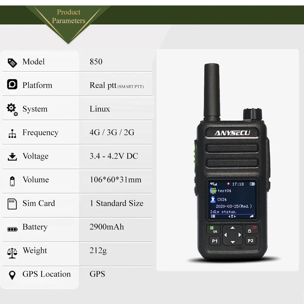 Сетевое радио ANYSECU 4G 4G-850 с GPS работает реальной ptt LTE WCDMA GSM рацией отправкой ПК