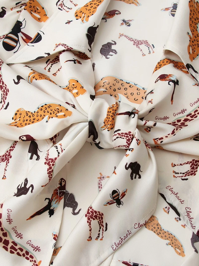 

Women's Sexy Style Shirt Animal Pattern Sashes Turn-down Collar Summer