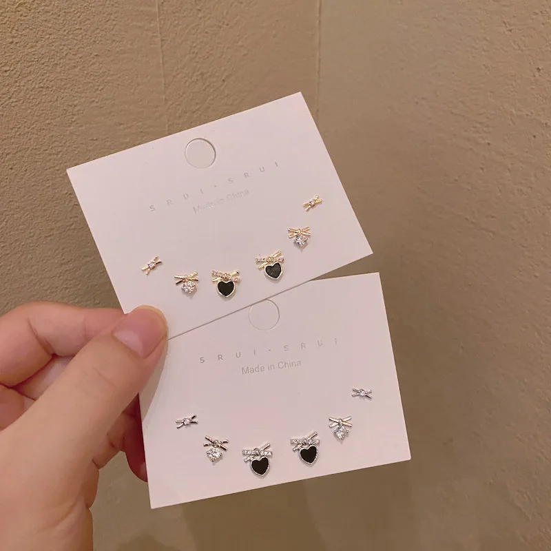 

s925 Bow Intersecting X Earrings Three-Piece Suit Female Temperament Exquisite High-End Fashion All-Match Earrings