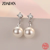 zdadan 925 sterling silver pearl long drop earrings for women fashion wedding jewelry