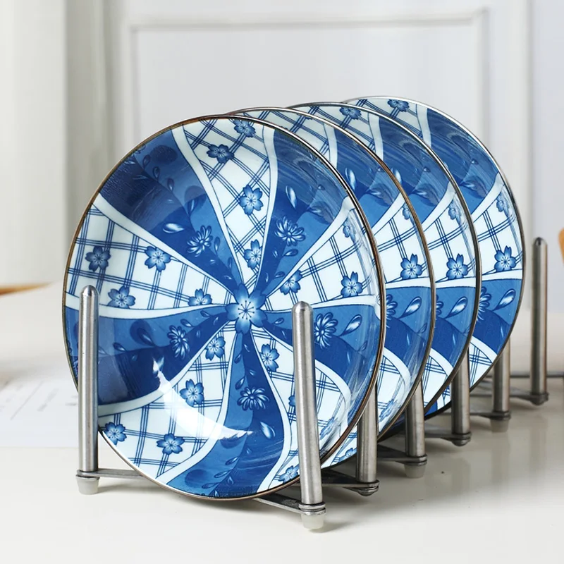 

4 Pieces Jingdezhen Ceramic Tableware Round Japanese Plate Creative Household Floral Saucer Set 7 Inch Western Food Plates