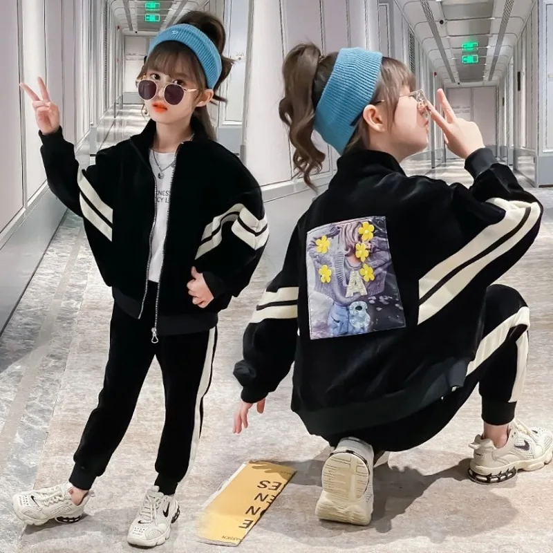 

Autumn Winter Kids Sports Suit for Girls Velour Tracksuit 4 6 8 10 12 Years Letter Long Sleeve Girl Sweatsuit Teen Clothing Set