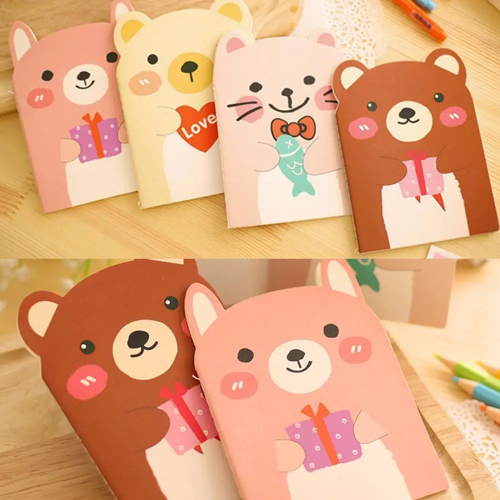 5 Pcs Portable Notebook Stationery Notepad Creative Cute Cartoon Bears Note Pad Student Vocabulary Words Recite