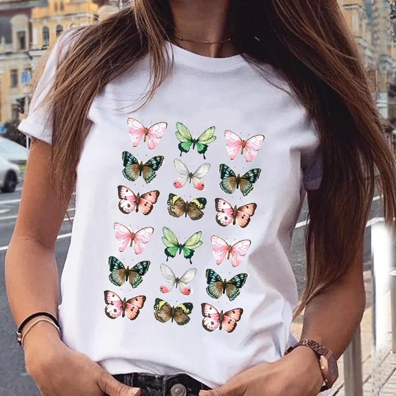 

Women Graphic Butterfly Printing 90s Cute Summer Spring Trend Casual Fashion Print Female Clothes Tops Tees Tshirt T-Shirt