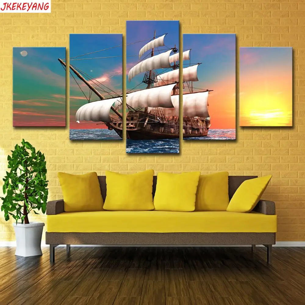 

Full Square/Round Drill 5D DIY diamond painting 5pc sailboat Pictures mosaic Diamond Embroidery Wall Arts J2225