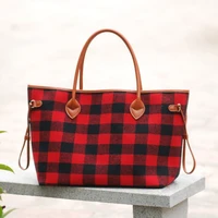 baffol plaid tote women red black check handbag 3 pcslot pu plaid tote bag with 2 strings and handle for shopping and traveling