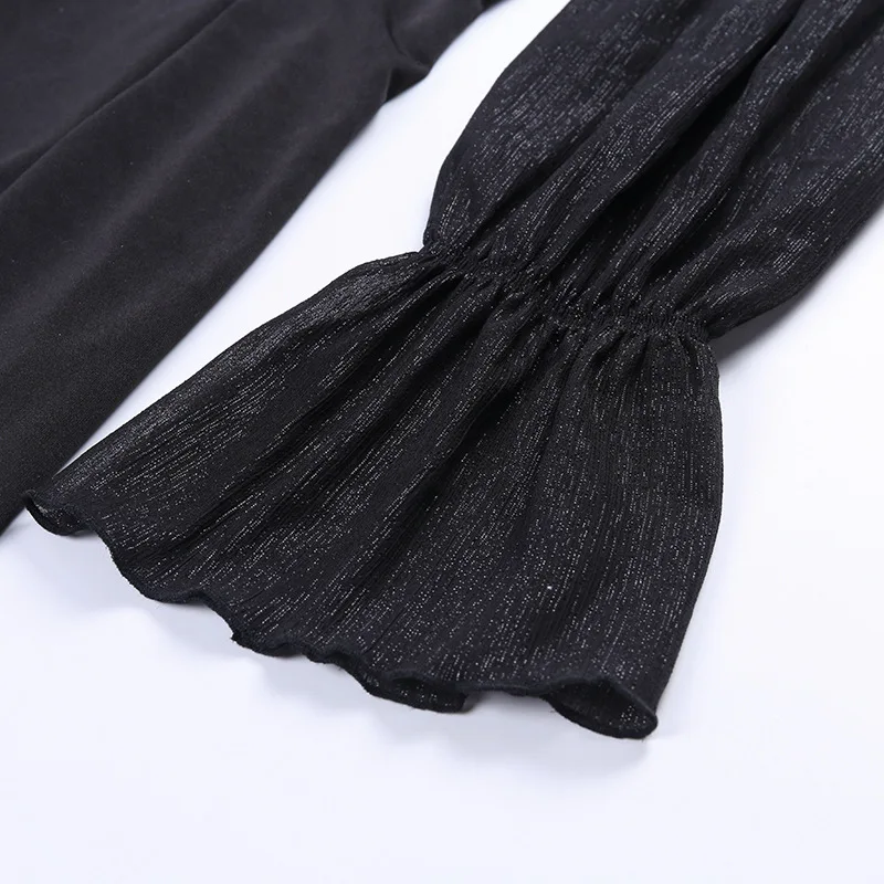 Women Bodycon Mesh Dress Elegant Long Sleeve Square Neck Autumn Party Night Sexy See Through Mini Dresses Black Bandage | Женская одежда