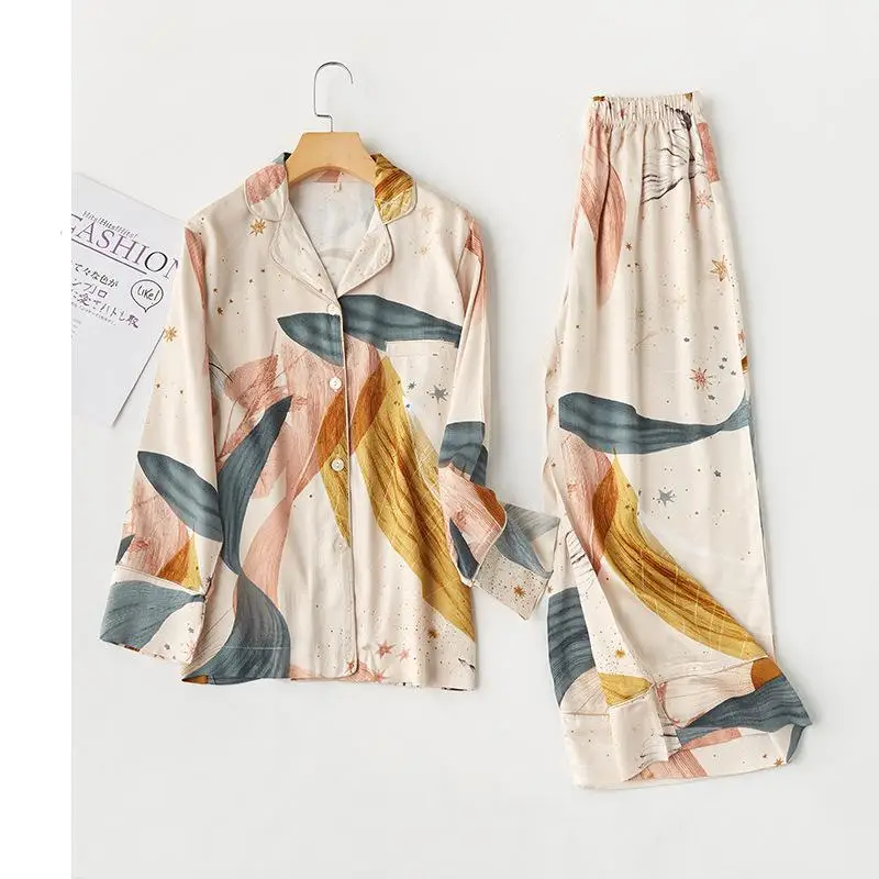 Сексуальная пижама для женщин атласная комплект из хлопка Женский 2 шт.