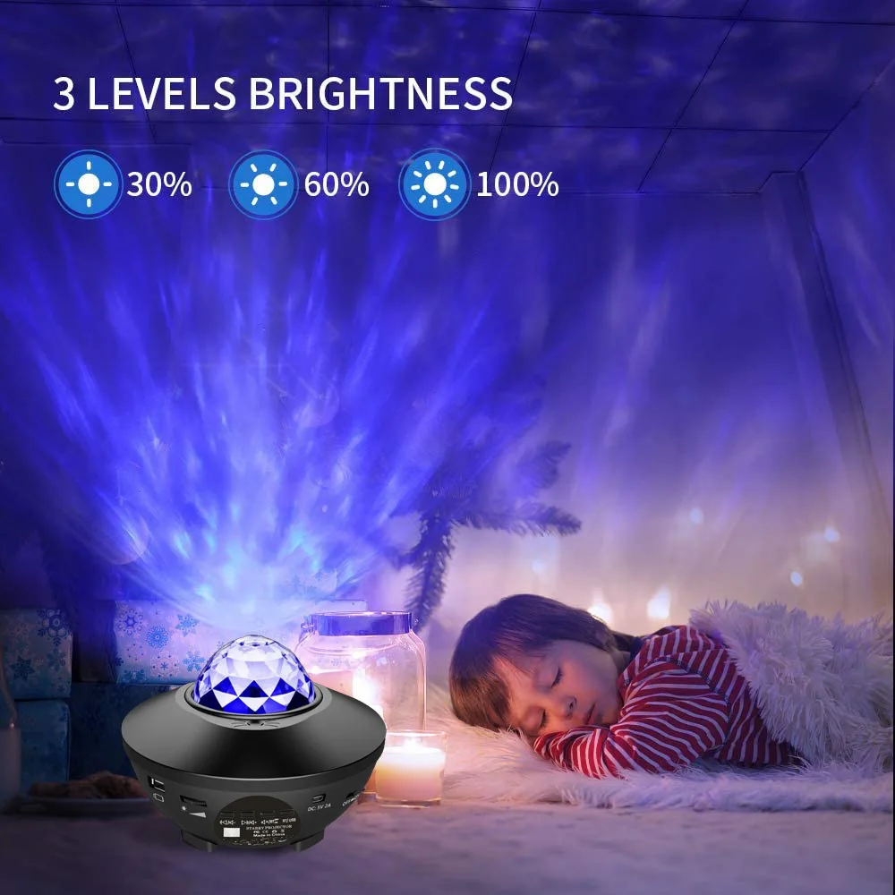 L&aacute;mpara de techo de nube nebulosa para decoraci&oacute;n de fiesta de cumplea&ntilde;os, luz nocturna, proyector estrellado, galaxia con ola oce&aacute;nica, altavoz musical, regalo-4