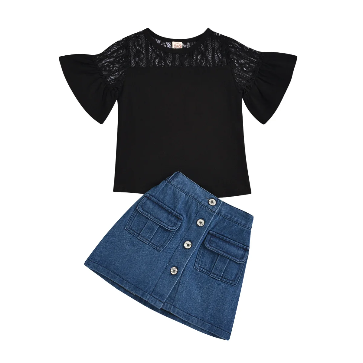 

Toddler Kids Clothing Suit Summe Fashion Baby Girl Short Sleeve Black Top T-shirt +Short Skirt 2PCS Outfits Children 2-6 years