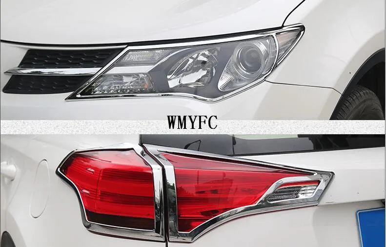 For 2014 2015 Toyota RAV4 Chrome Front Rear Headlight Taillight Head Light Tail Lamp Cover Trim Molding Garnish Frame Bezel