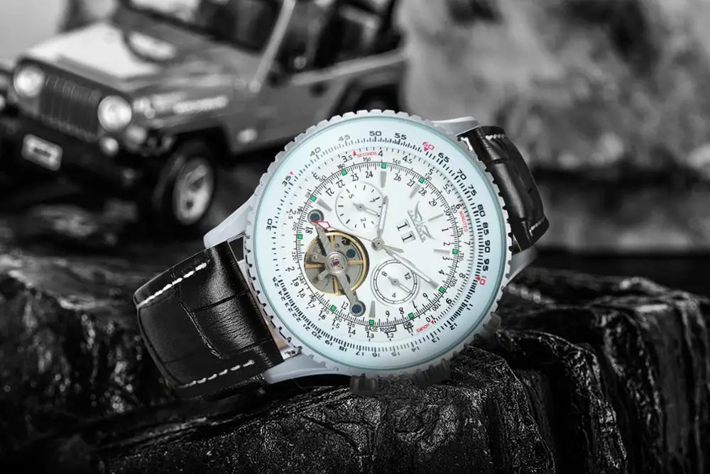 Мужские автоматические механические часы JARAGAR Tourbillon классические с кожаным