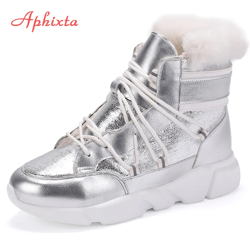 Женские зимние ботинки на платформе Aphixta серебристые непромокаемые тканевые