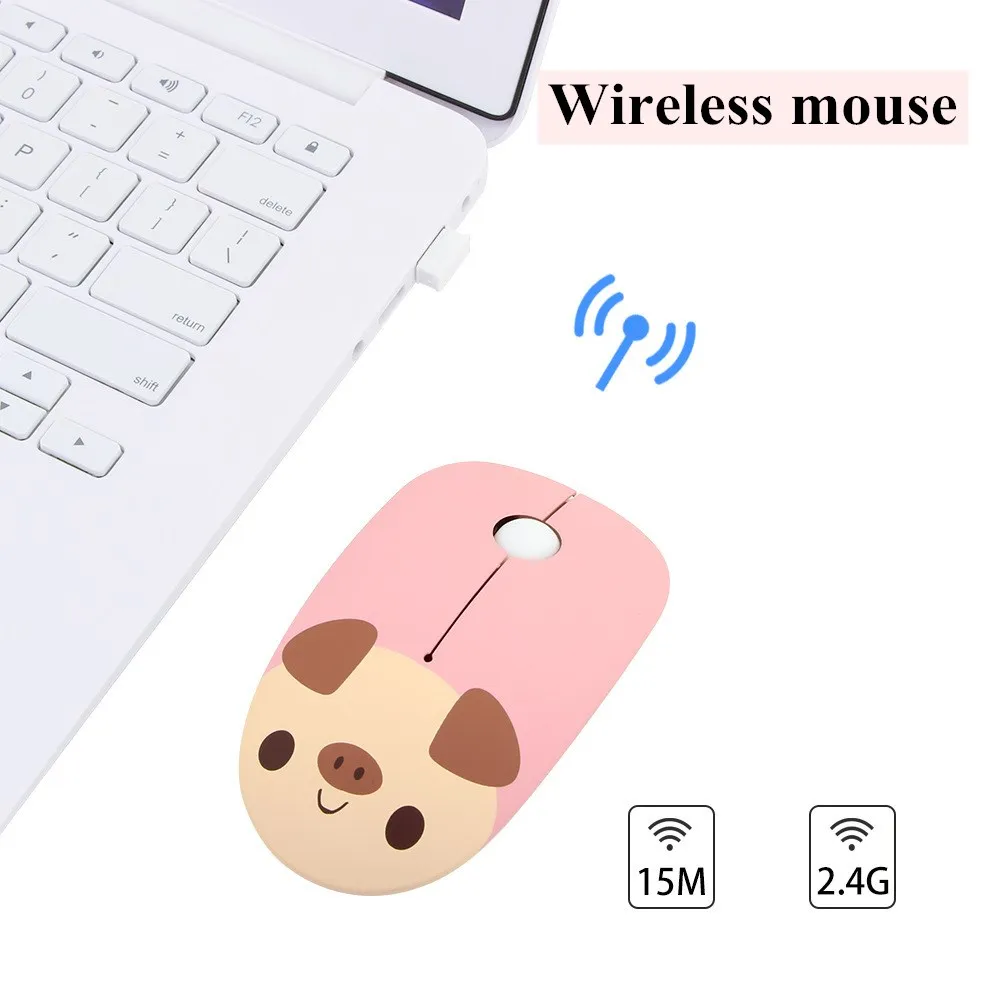 Мышь компьютерная беспроводная оптическая розовая с рисунком животных |