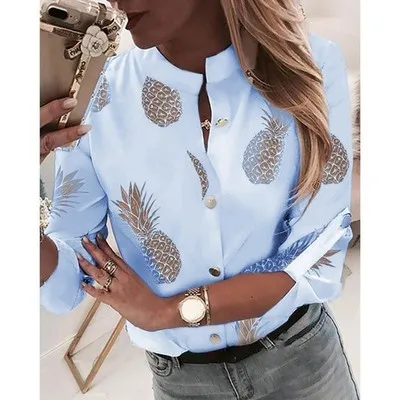 

JESSIC Pineapple Blouse Women's Shirt White Long Sleeve Fashion Woman Blouses Womens Tops and Blouse Elegant Top Female