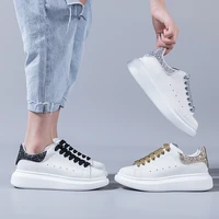 koovan women sneakers 2021 white female golden sequins flashing shoes genuine leather increased thick bottom shoes for girls