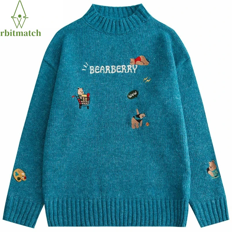 

Мужской трикотажный свитер, уличная одежда, пуловер в стиле хип-хоп с вышивкой медведя и надписью, хлопковый Повседневный свитер в стиле Хар...