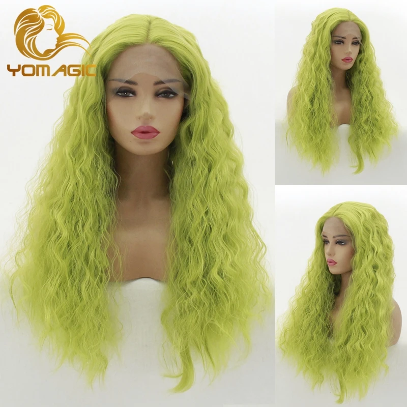 Yomic трава зеленые синтетические волосы кружевные передние парики для женщин