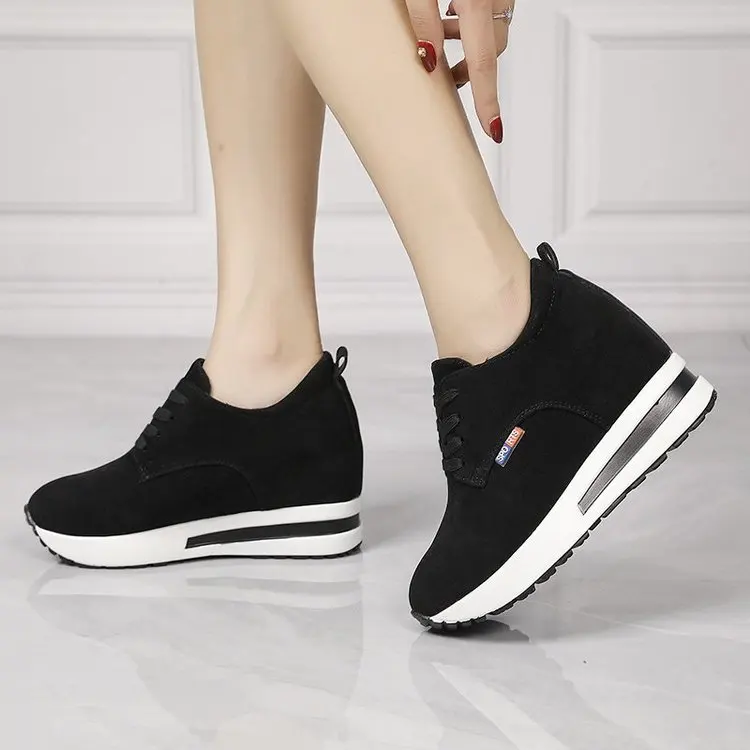 

Flats Shoes Women Casual Lace Up High Heels Female Wedges Sneakers Fashion Breathable Comfort Increase Within Shoes for Women