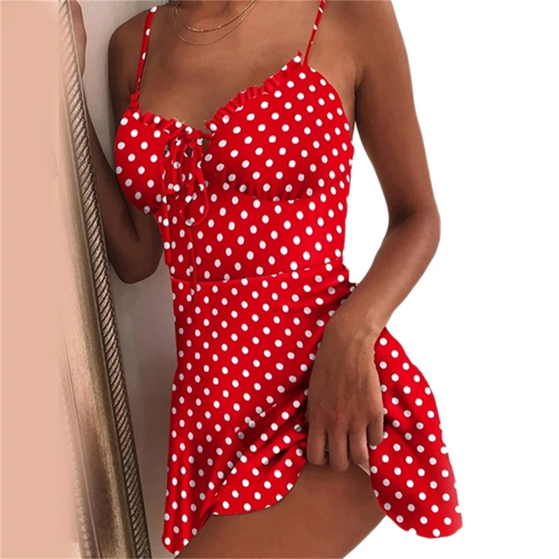 

Chiffon Sleeveless Women's Dress Lossky Women Summer Dress Polka Dot Beach Mini Casual Elegant Dress