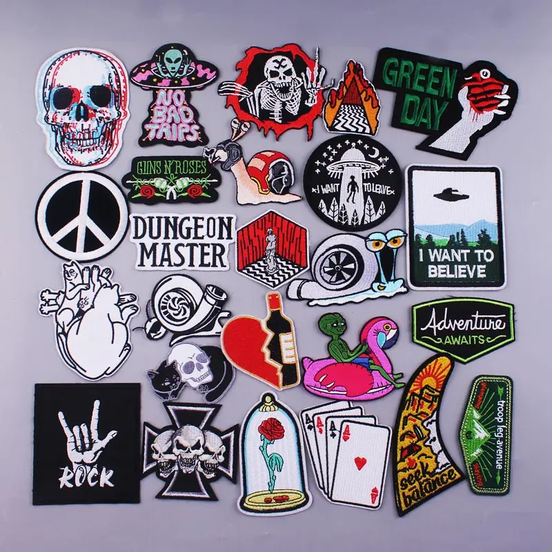 Наклейки для глажки нашивка в стиле панк наклейки одежды Череп Рок вышитые
