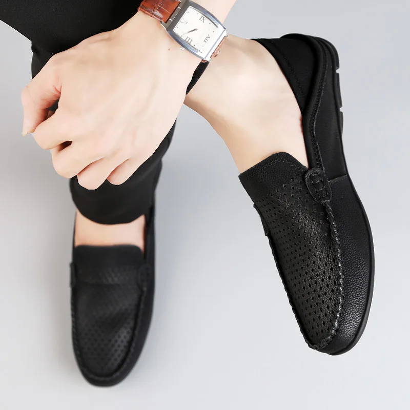 

flats men shoes new style genuine leather cowhide flat Round head Spring Autumn rubber shoes youth trend casual shoes for men