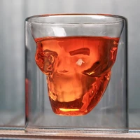 special sale cup1pcs fresh creative bar double glass fetters pirate skull cup clear water cup beer mug skull cup glassware