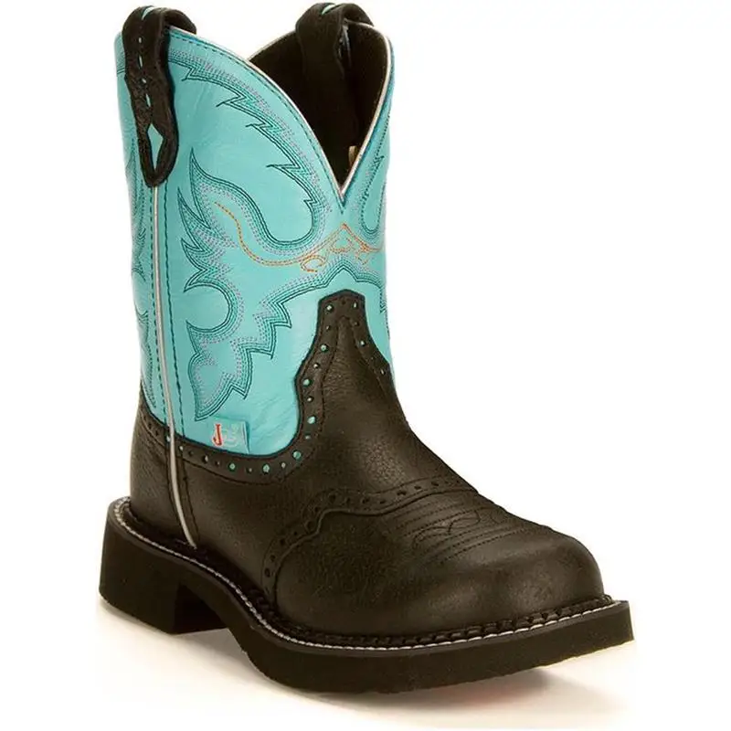 

New Women Shoes Fashion Trend Street Wild Color Matching PU Embroidery Retro Round Head Wide Leg Classic Western Boots 6KF513