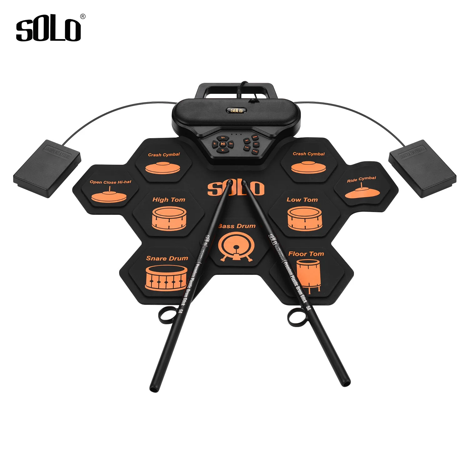 

SOLO SD-50 Portable Electronic Drum set Drum Pad Digital Silicone Drum Kit with 9 pads 2 pedals for Children Beginners