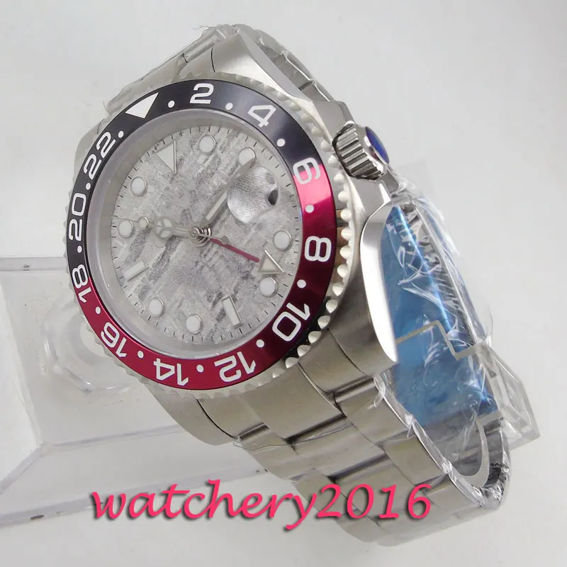 40 мм стерильный серый циферблат красный черный Безель GMT зеркальные