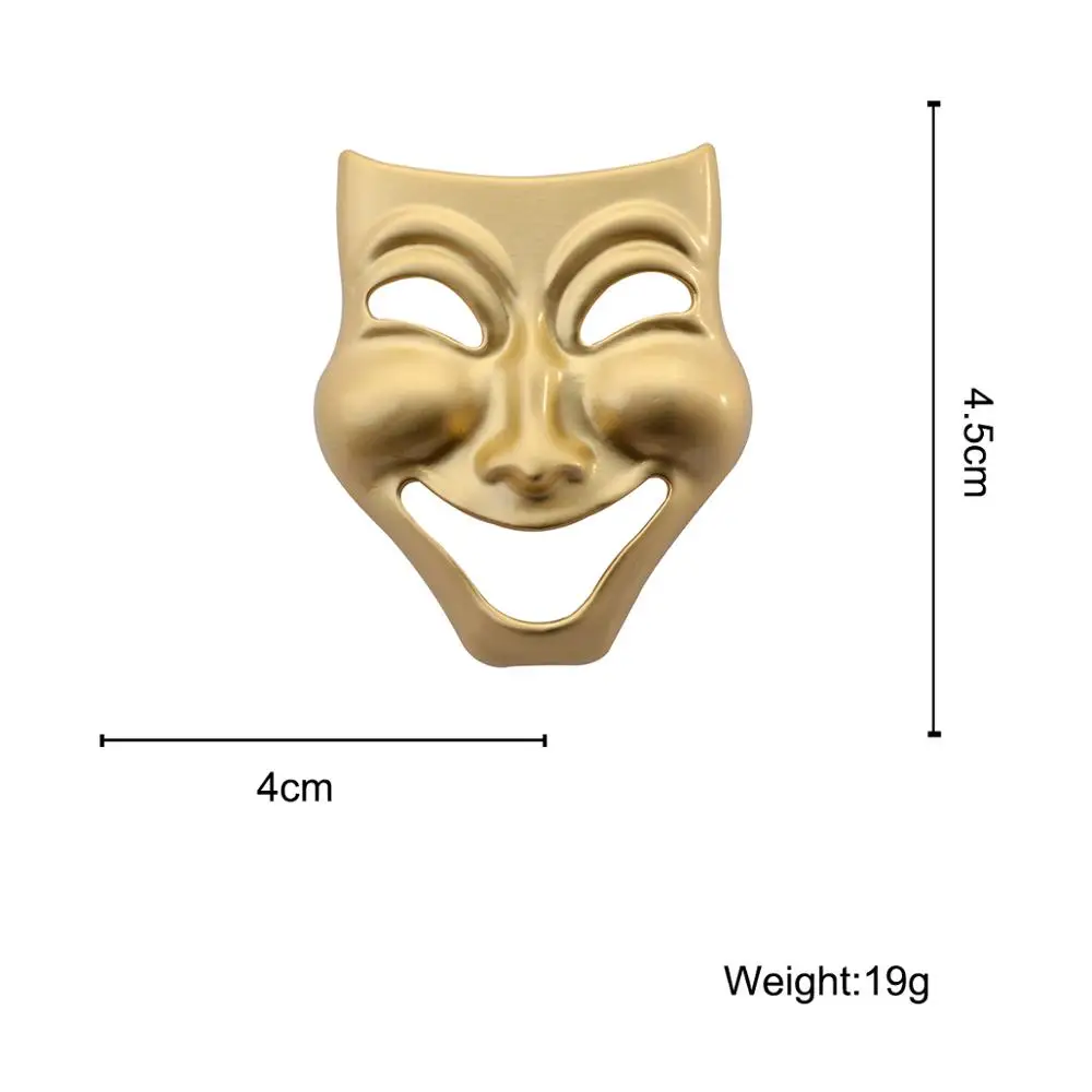

ALLYES Gold Color Metal Hollow Japanese Smile Face Mask Brooches Halloween Accessories Prom Unisex Jewelry