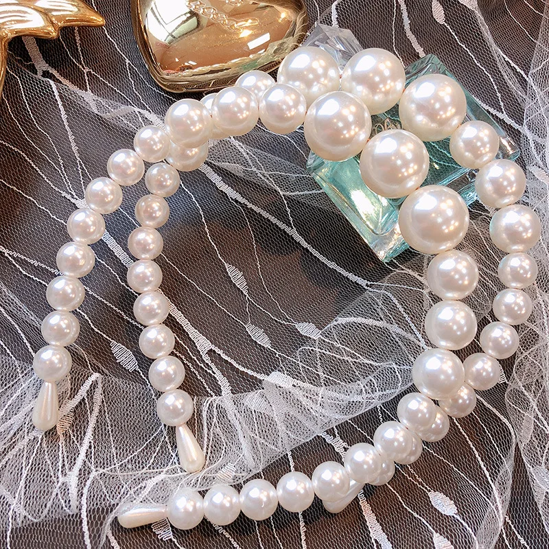 Женская повязка на голову с жемчугом Molans большая цвета слоновой кости полным