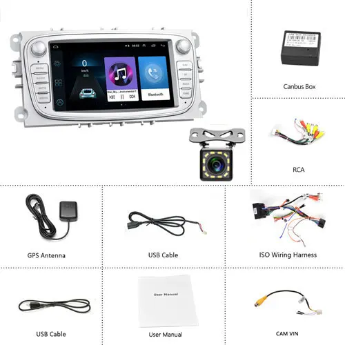 Podofo 2 din Android 8,1 Автомагнитола " HD Авторадио мультимедийный плеер gps wifi MP5 USB RCA Авто аудио стерео для Ford Focus - Цвет: With 12 LED Camera
