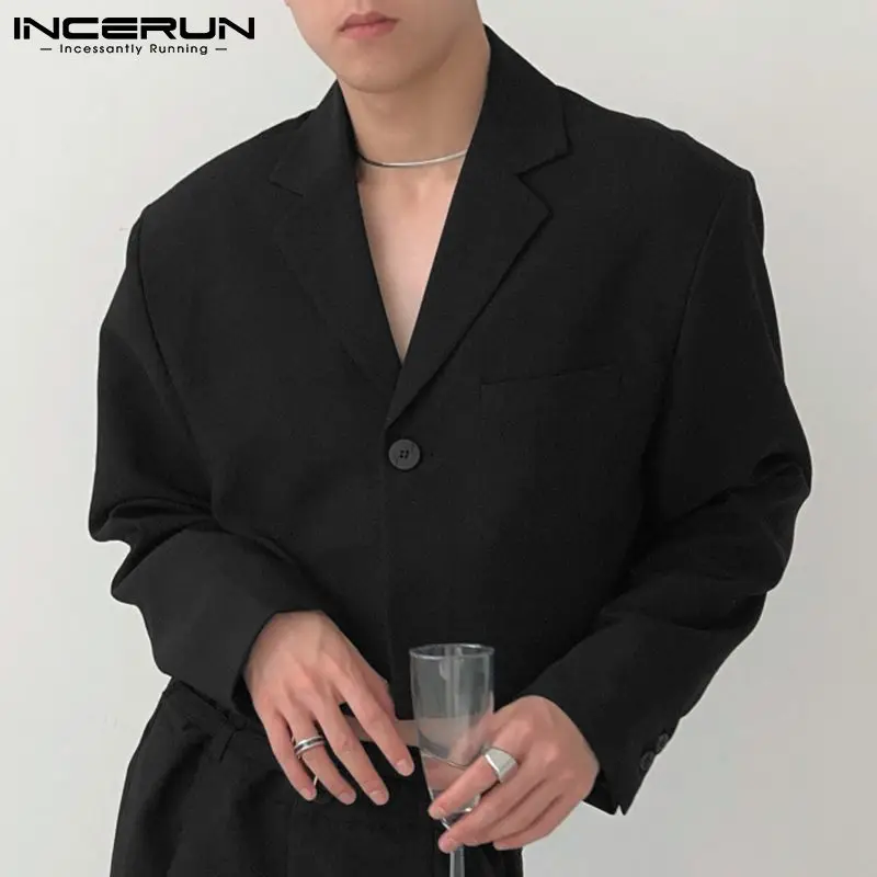 

Fashionable Men Shorty Well Fittting Blazer Jackets INCERUN Male Stylish Solid All-match Simple Single-breasted Suit Coats S-5XL