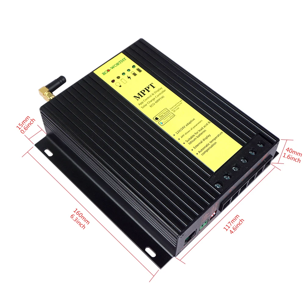 NEW 40A MPPT ECOworthy 20A/40A MPPT контроллер солнечного зарядного устройства с функцией Bluetooth солнечные панели система батарея ЖК-дисплей монитор 12 В/24 В - Цвет: NEW 40A MPPT