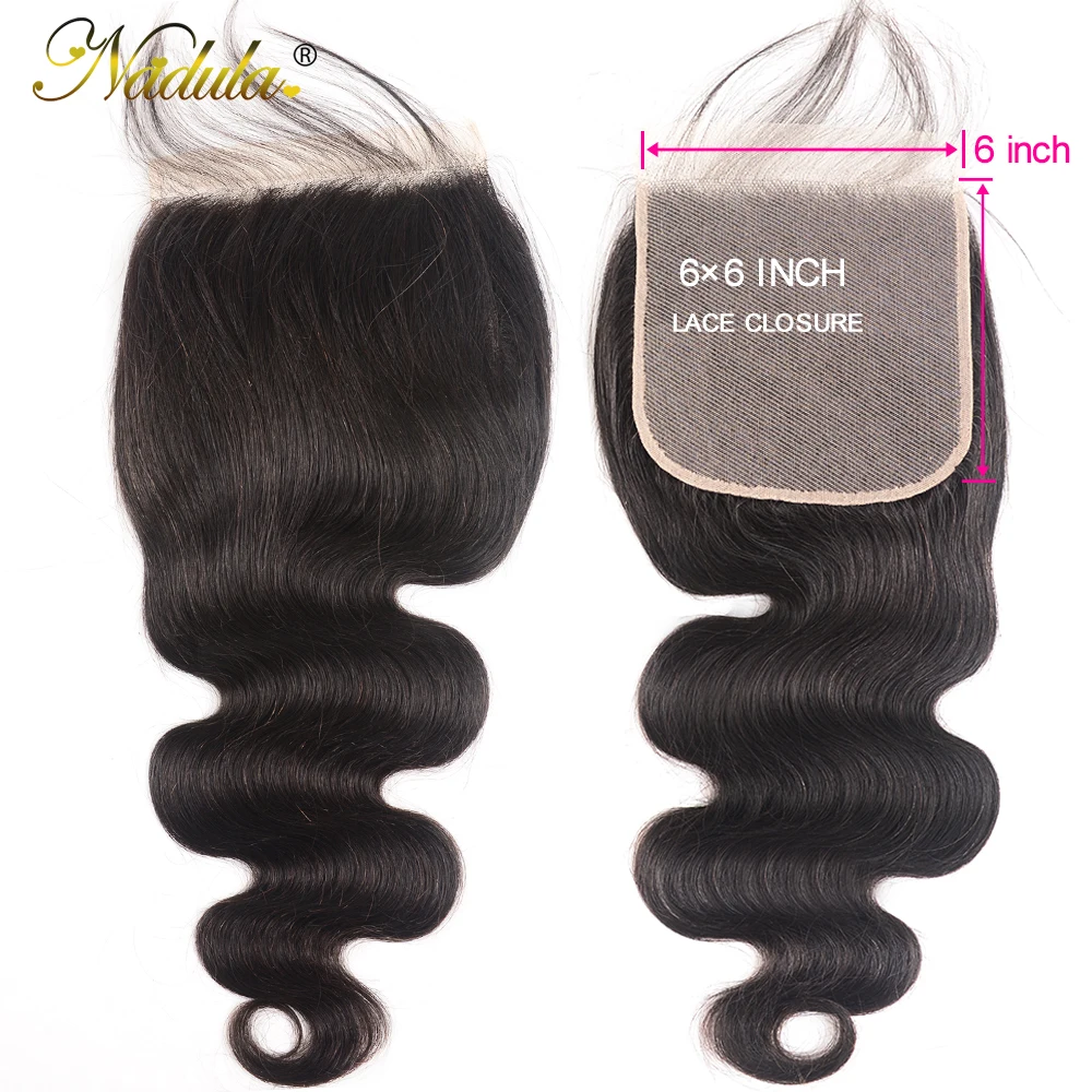Nadula Hair 6x6 закрытие шнурка бразильские волнистые волосы для тела 10-18 дюймов Remy человеческие волосы предварительно сорванные с закрытием волос младенца