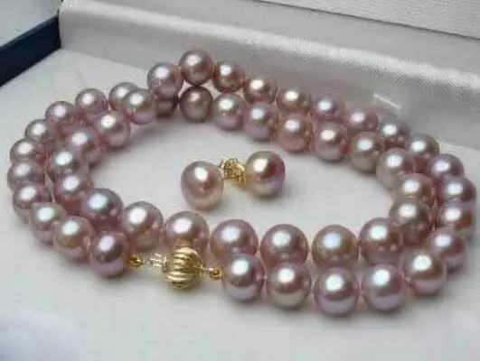 

7-8MM Natural Purple Akoya Cultured Pearl Necklace 18'' + Earring Set