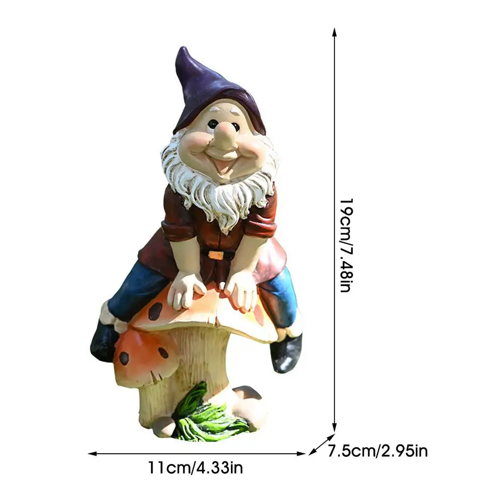 

Garden Gnome Sitting On Mushrooms Lawn Gnome Statue for Outdoor Lawn Courtyaed Hand-painted Sculpture Decoration Drop Ship