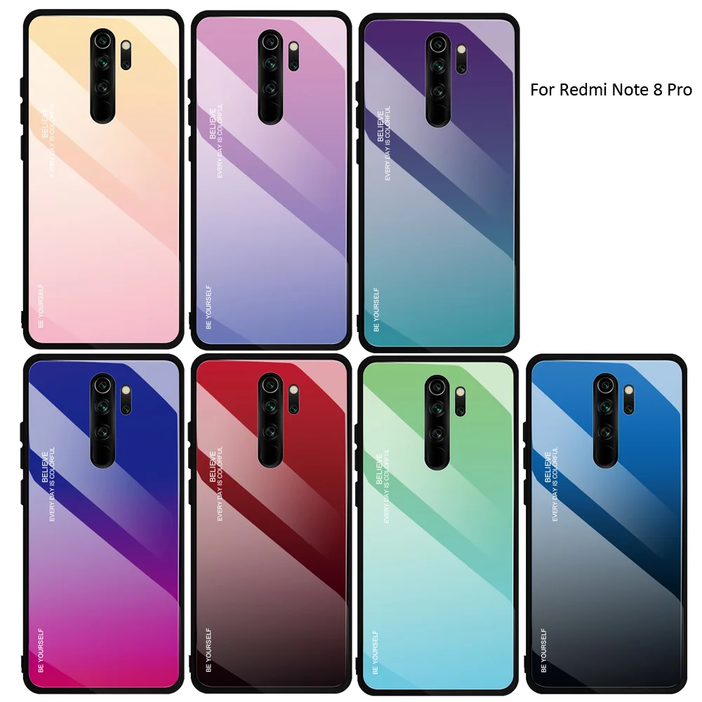 Чехол из закаленного стекла с градиентом из углеродного волокна для Xiaomi Redmi Note 8 Pro 8T