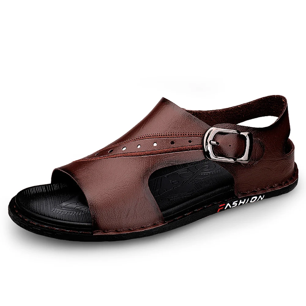 

Summer Non-Slip Sandals Genuine Leather Men's Soft Bottom Wear-Resistant Slippers Dual-Purpose Breathable Sandals Fashion