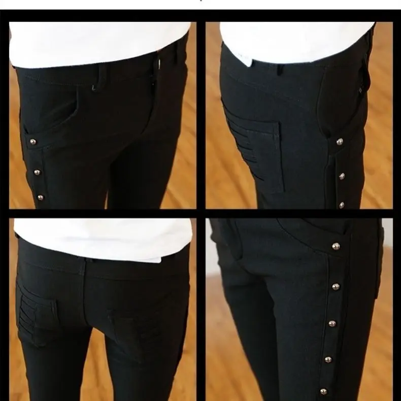 Модные облегающие брюки Idopy в стиле панк черные Лоскутные эластичные джинсы на